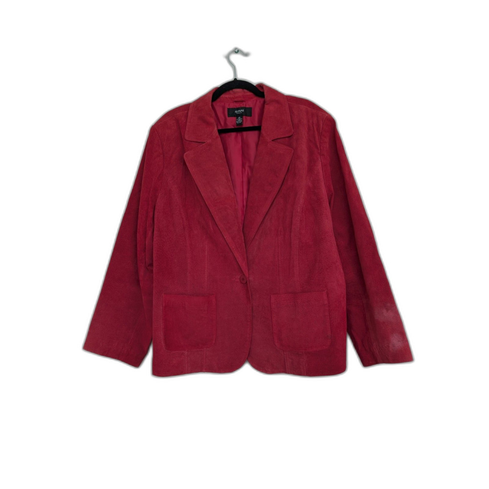 Vintage Suede Leather Sz 3X Alfani Woman Red Lined Blazer Jacket Plus 2 Pocket